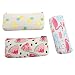 Cute Fruit and Flamingo Canvas Pencil Bag Holder Pen Case Stationery Makeup Cosmetic Pouch Bag with Zipper, Set of 3