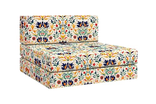 Image of Rosebell 1 Seater Foldable Printed Sofa Cum Bed (3 x 6 Feet) with Washable Cover | Multicolor | Ideal for Living Room, Office