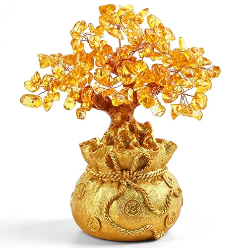 Itian Arbre Feng Shui en Citrine dans Un Sac de Monnaie - Richesse et Prospérité (Jaune)