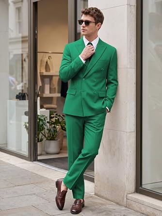 MAGE MALE Men's 2 Piece Suit Elegant Solid Double Breasted Slim Fit Tuxedo Suit with Blazer and Pants