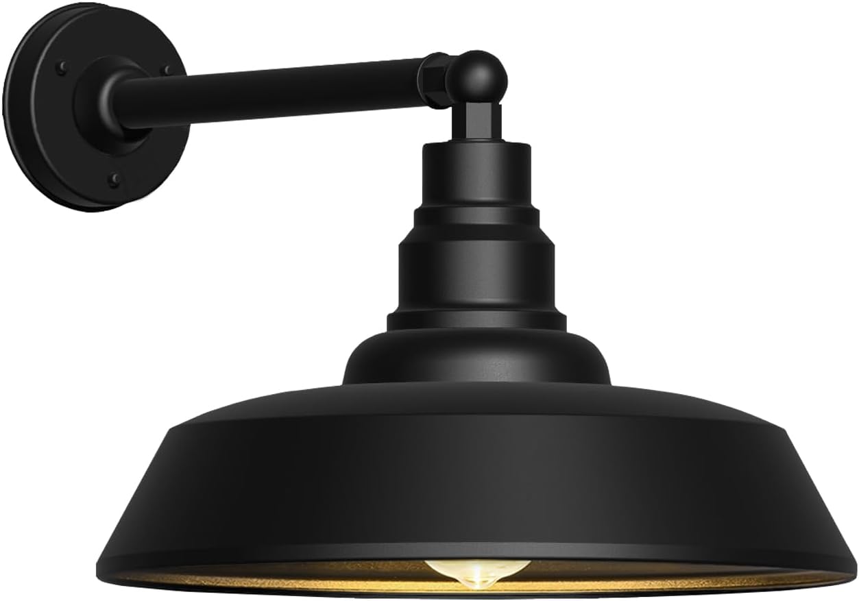 incomplete 18\" Large Gooseneck Barn Light - Outdoor Barn Light is Made of Durable, Rust-Resistant Materials for Long-Lasting use, Black Industrial Lighting Fixture for Farmhouse Garage Patio 18 Dome- 1 Pc
