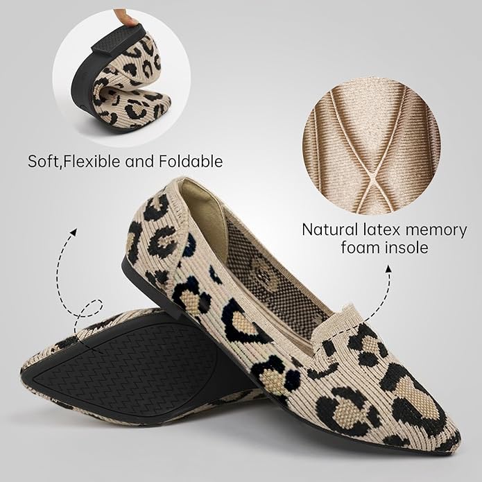 Image of TINGRISE Women's Flats Shoes Pointed Toe Knit Washable Ballet Comfortable Dressy Work Flat