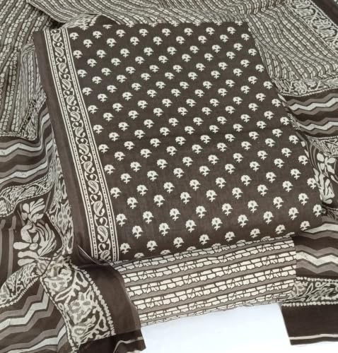 Image of DRAVINAM Trends Women's Premium Cambric Cotton Jaipuri Printed Unstitched Salwar Suit Dress Material with Mulmul Cotton Dupatta