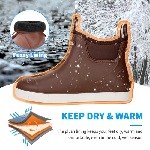 Image of Mens Deck Boots, Saltwater Fishing Booties Rubber Waterproof Ankle Rain Boots, High-performance Footwear Chelsea Boots for Gardening Fishing Boating Camping Sailing