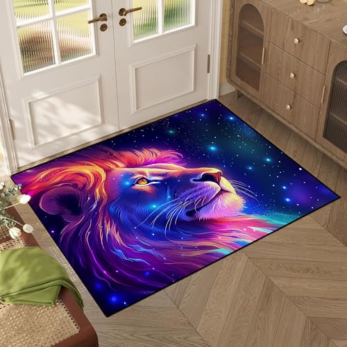 Galaxy Lion Rug 3D Fierce Lions Area Rugs for Kids Bedroom Living Room Playroom Gameroom Boys Glitter Carpet Throw Rugs Floor Mat 63 in x 31 in Galaxy 8 2'7" x 5'3" (Rectangular)