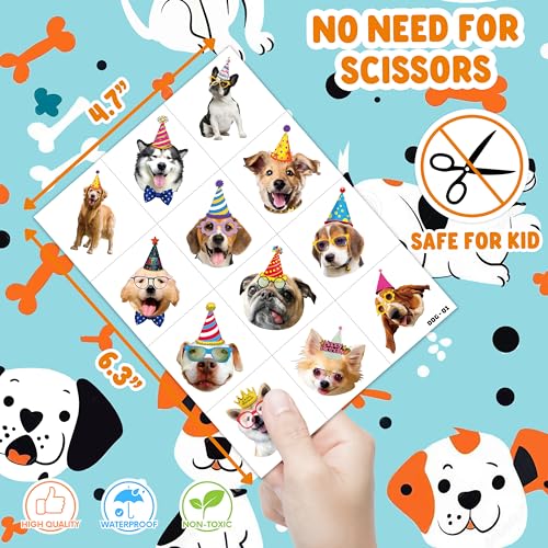 Image of 96 PCS Pre-Cut Dog Temporary Tattoos for Kids First Birthday Party Favors | Super Cute Pet Themed Supplies, Decorations, Animal Fake Tattoo Stickers School Rewards Prizes & Gifts Boys & Girls