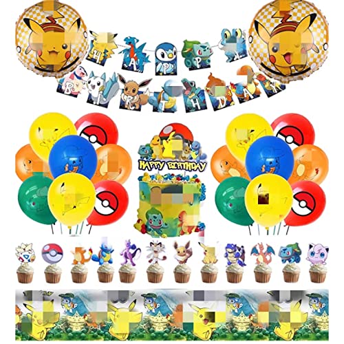 Pika-chu Balloons Pika-chu Birthday Set Theme Party Foil Balloon Decoration,Cartoon Pictures Balloon Elf Balloon Birthday Decoration Anime Birthday Party Set for for Children Birthday Party Decor (B) Cover