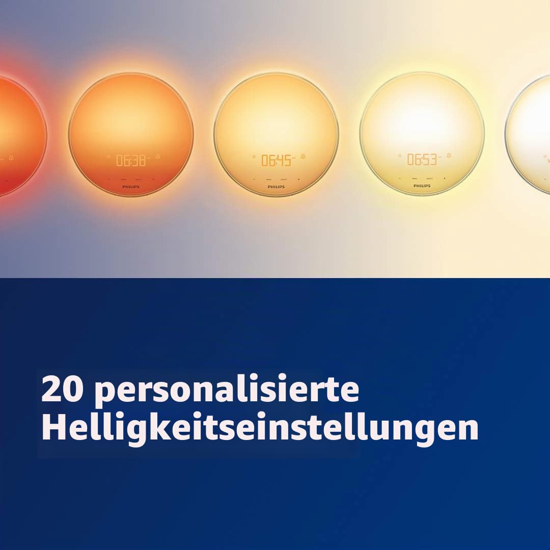 Philips HF3520/01 Wake-Up Light (Sonnenaufgangfunktion, digitales FM Radio, Tageslichtwecker) weiß