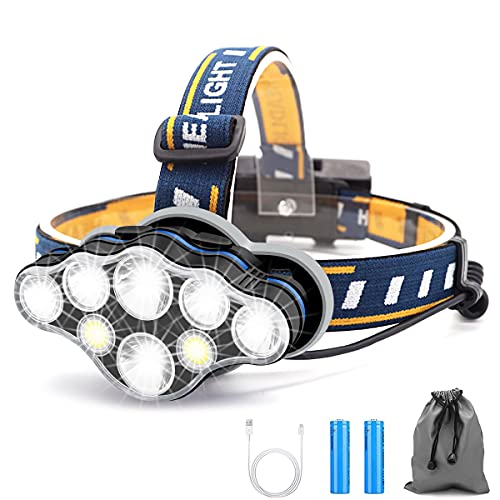 Linterna Frontal Led Recargable, Linterna Cabeza con 8 Modos, USB Súper...