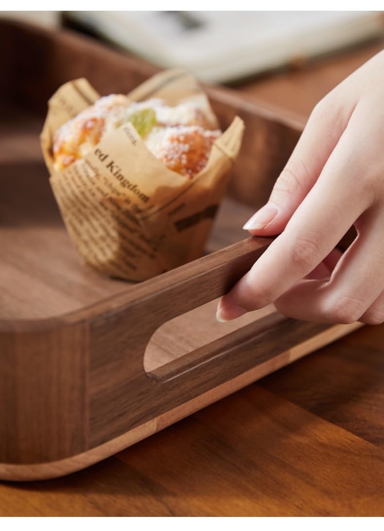 Bandejas Servir Comida Bandeja Rectangular de Madera Maciza, Bandeja té Nogal Negro, for el hogar y la Sala Estar, Almacenamiento for Tazas Agua Aperitivos, Frutas secas Mesa Cama | M