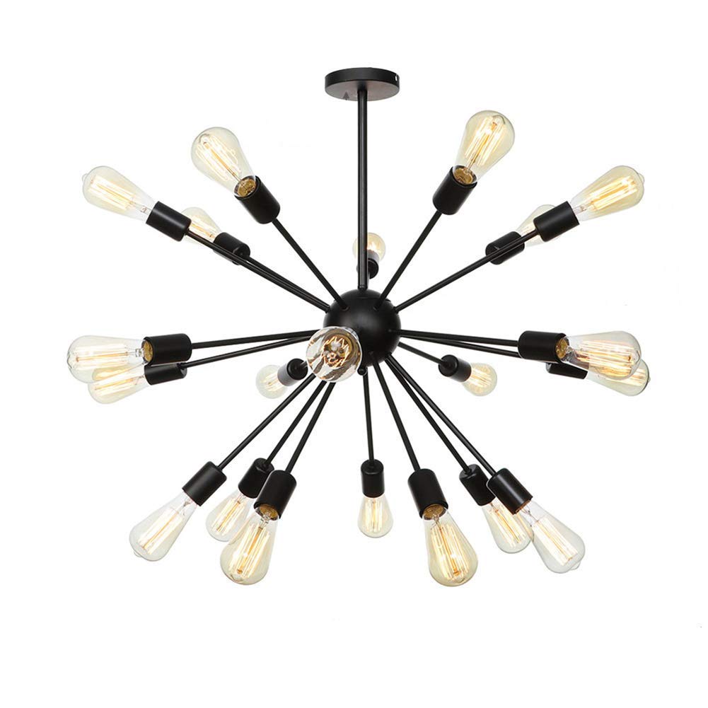 Abinlina Elegant Black 9-Light E27 Chandelier Pendant Ceiling Light Fixture for Kitchen, Dining Room, and Living Room(20 Lights)