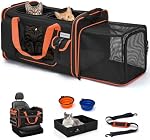 Odoland Extra Grand Cat Carrier pour 2 Cats, Soft Sided Pet Carrier avec zone de boîte à lettres et collapsible Double Cat Compartiments Crate-Perfect pour les petits chats / moyenne voiture de voyage activités en plein air, noir
