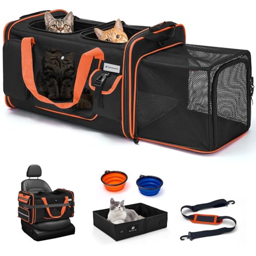 Expandable Extra Large Cat Carrier for 2 Cats with Litter Box for Kitten, Large…