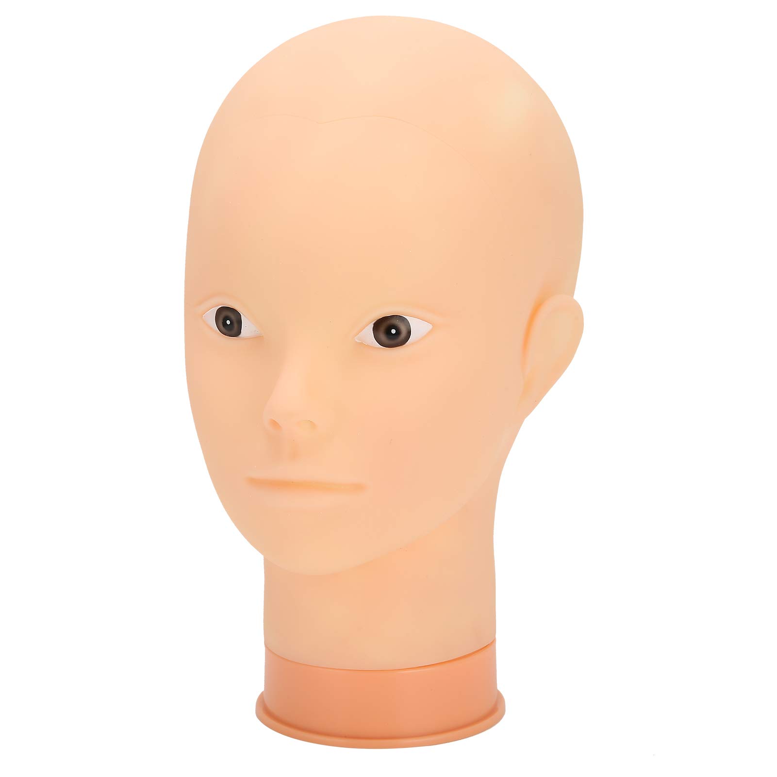 Mannequin Head For Wigs, Wig Head Stand, Bald Mannequin Head with Support Bracket Hole PVC Material For Makeup Training, Pink Base For Displaying (Have makeup) (No makeup)