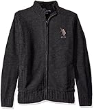 U.S. Polo Assn. Men's Reverse Jersey Full Lined Sweater Jacket, Charcoal Heather, Large