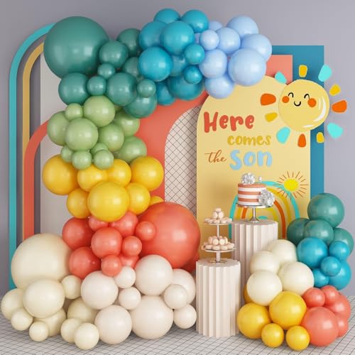 Image of Retro Boho Balloon Arch Garland Kit, 163Pcs Retro Blue Orange Mustard Yellow Balloon Arch Garlands for First Birthday Theme Boho Colorful Baby Shower Wedding Bridal Shower Rainbow Party Decoration