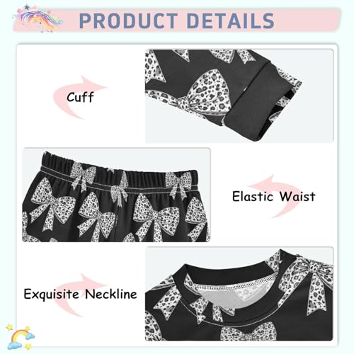 Pajama Sets Long Sleeve Leopard Bow Pattern Soft Comfy Sleepwear 2 Piece PJS 3-8T4