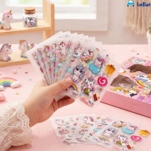 Image of FunBlast Unicorn Theme PET Stickers, Kawaii Sticker - 100 Sheets; 500+ Pcs Aesthetic Sticker, Japanese Style Craft Stickers, Self-Adhesive Sticker's Set - (Color May Vary)