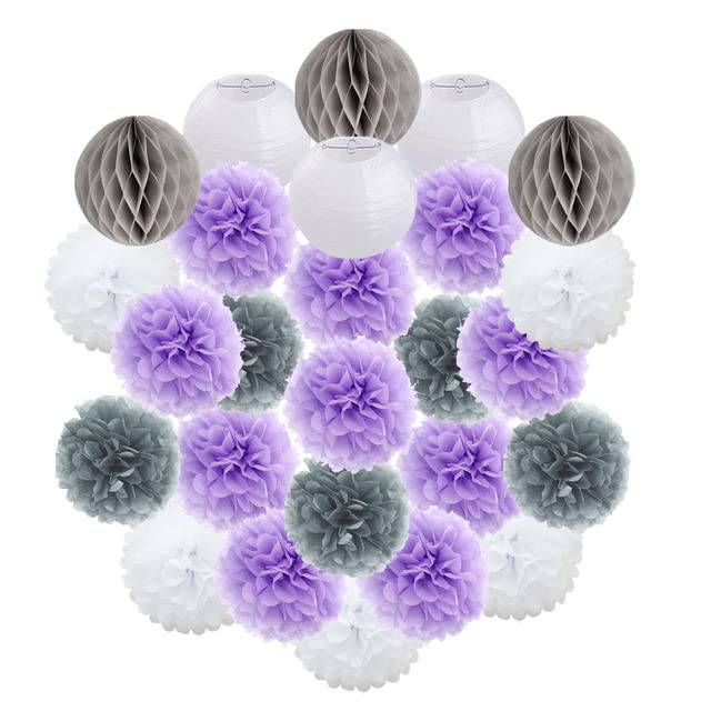 Kids Boy Girl 1st Birthday Party Favor DIY Blue White Round Paper Lantern 6quot; 8quot; 10quot; 12quot; Bébé Baptême Mariage Décor Nid D'abeille-Gris Violet Ensemble, 6 pouces (15 cm)