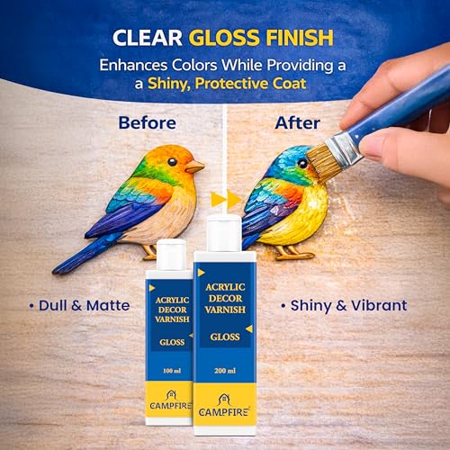 Image of Campfire Acrylic Decor High Gloss Varnish for Art, Craft, Canvas, Wood & DIY Projects | Fast Drying Gloss Varnish with 20 Minutes Settle Time for Best Results (After Dry Transperent, 100 ml)