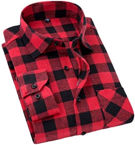 Etecredpow Mens Casual Checkered Plaid Flannel Long Sleeve Shirt red XXX-S
