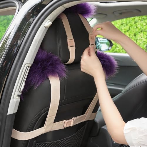 Image of OGLAND Fluffy Sheepskin Car Seat Covers for Soft Auto Fur Pet Cushion Pad