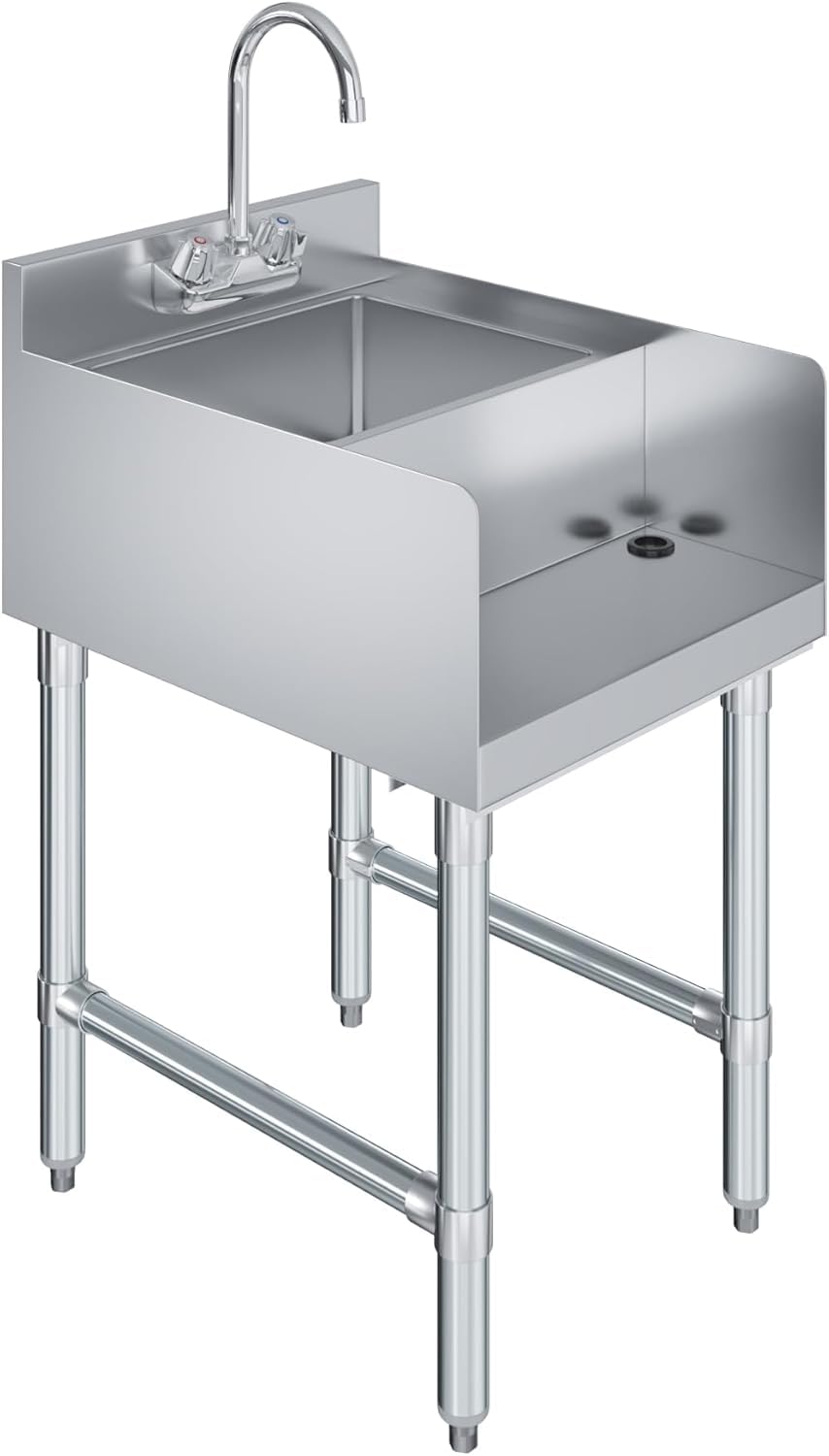 22” x 18” Stainless Steel Blender Station with Dump Sink & Faucet – NSF Certified Underbar Beverage Prep Sink for Commercial Bar, Restaurant, or Juice