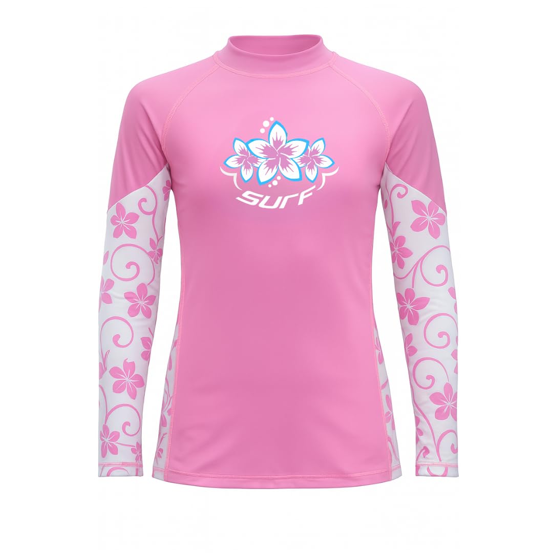 Kidz Swimmers Girls Fuchsia Pink And White Surf Long Sleeve Sun Protection Rash Vest Upf 50+ Fuchsia Pink & White (9-10 Years)