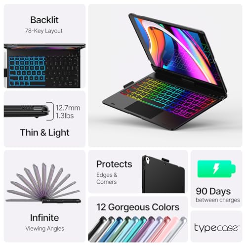 Image of typecase Touch for iPad 9th Generation Case with Keyboard (10.2 inch, 2021),Multi-touch Trackpad,10 Color Backlight, 360 Rotatable, Thin & Light for 8th Gen (2020),7th Gen (2019), Air 3,Pro 10.5 (Black).