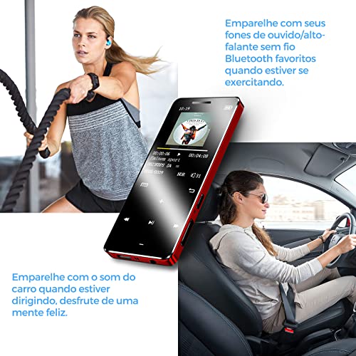 MP3 Player com Bluetooth 5.0, tela sensível ao toque, alto-falante embutido, som sem perdas com rádi