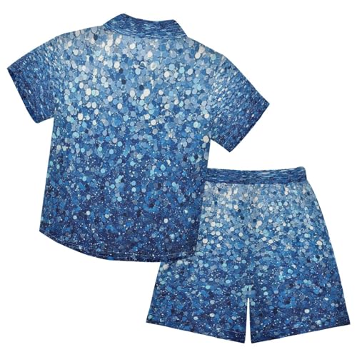 Boccsty Denim Blue Gradient Flashing Glitter Boy Summer Shorts Sets Hawaiian Toddler Boys T-Shirt & Pants 2 Pcs 3T2