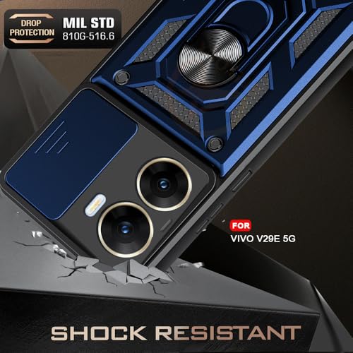 Image of Armor Bumper Back Cover Case for Vivo V29E 5G | Rotating Camera Cover, Ring Holder & Kickstand | Heavy Duty & 360 Degree Protection Vivo V29E 5G Back Cover (Blue)