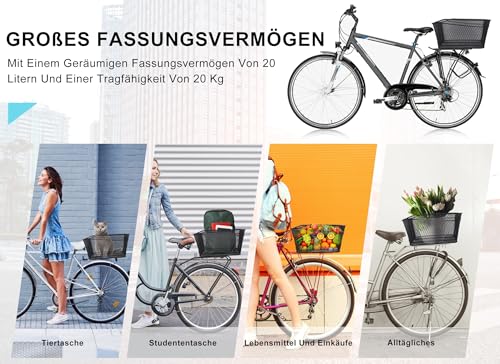 Cryfokt Fahrradkorb Hinten, Fahrradkorb aus Metalldraht mit Wasserdichter Abdeckung, 20L Fahrrad-Gepäckträger mit Großem Fassungsvermögen, Aufbewahrungskorb für Hintere Fahrradträger