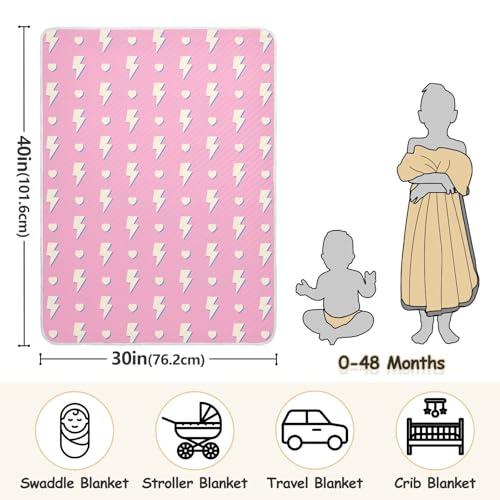 Image of Hearts Lightning Bolt Pink Baby Swaddle Blanket for Boys and Girls, Muslin Baby Receiving Swaddle Blanket, Soft Cotton Nursery Swaddling Blankets for Newborn Toddler Infant