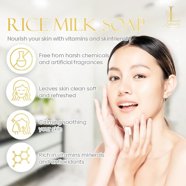 Miniatura 4 de Jabón de leche de arroz a base de hierbas + bolsa exfoliante natural, espuma suave, jabón orgánico hidratante, barra de jabón de colágeno glicerina