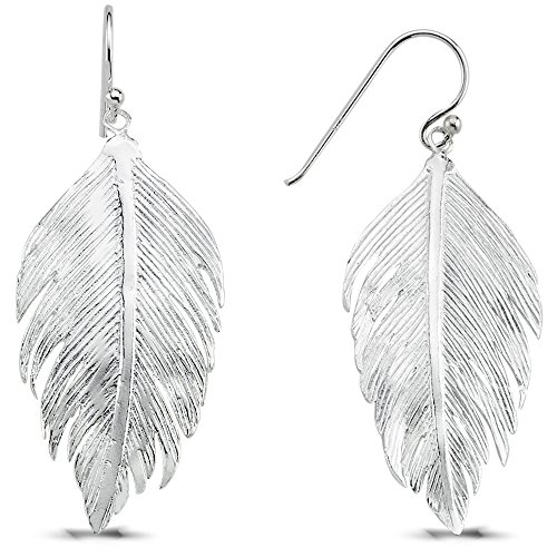 Vinani Boucles d'Oreilles Pendantes Plume longue lustré Argent Sterling 925 Oiseau Indien 2OHH