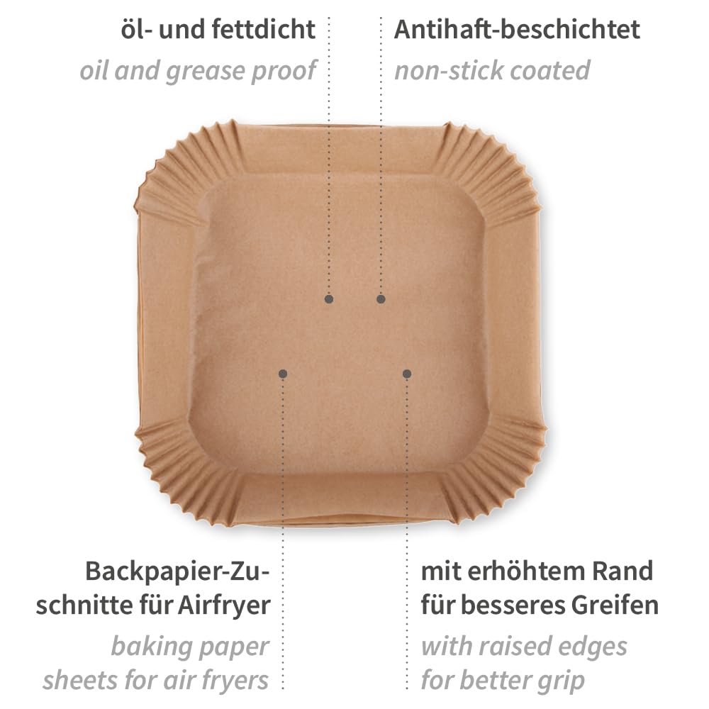 NatureStar Backpapier für Heißluftfritteuse, rechteckig, 1000 Stück, Papier, ungebleicht, braun, mit erhöhtem Rand (L: 20cm, H: 4,5cm, B: 20cm, 1000, stück)