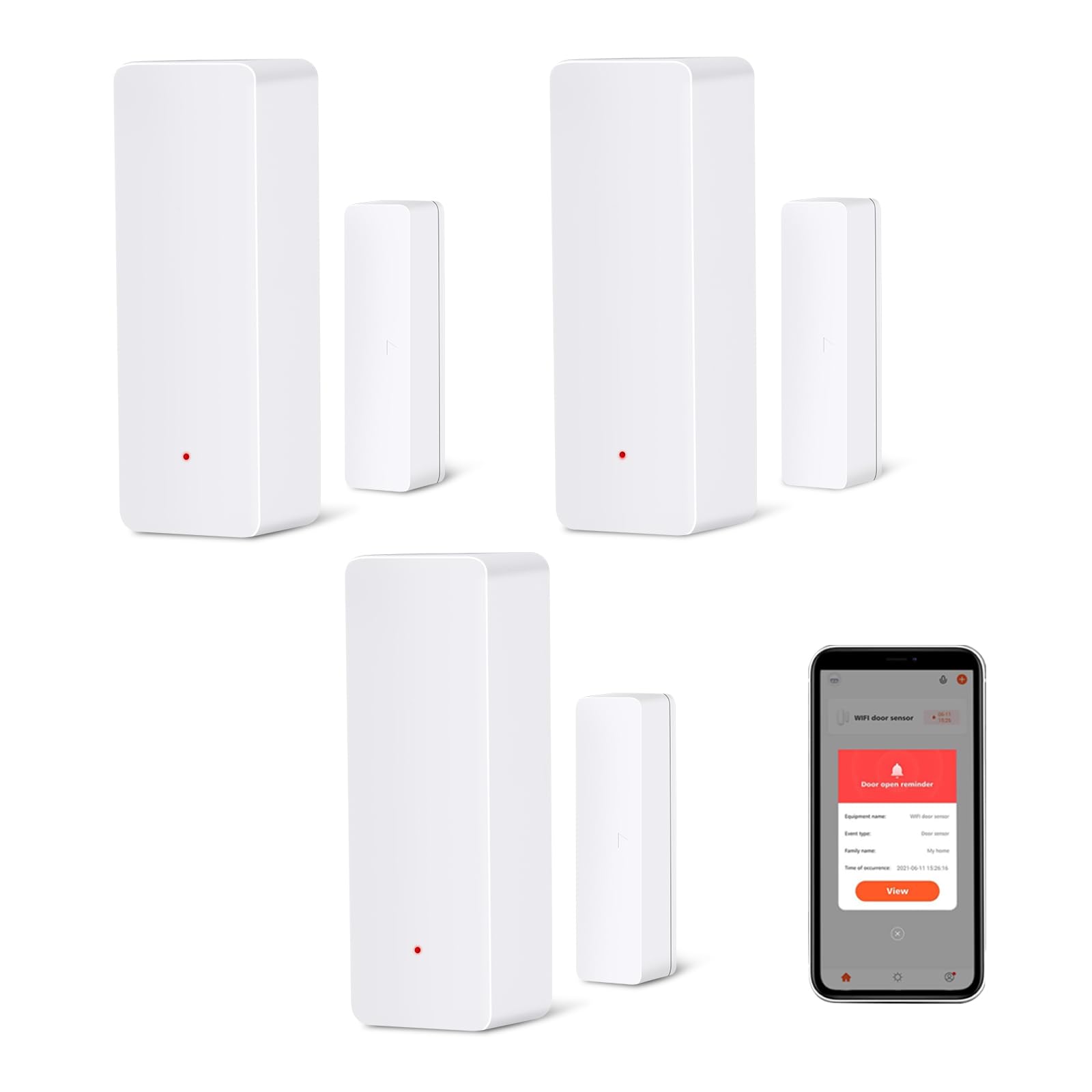 Capteur de porte WiFi, capteur de fenêtre intelligent sans fil, compatible avec Alexa et Google Assistant, notifications en temps réel, installation facile, pas de hub nécessaire