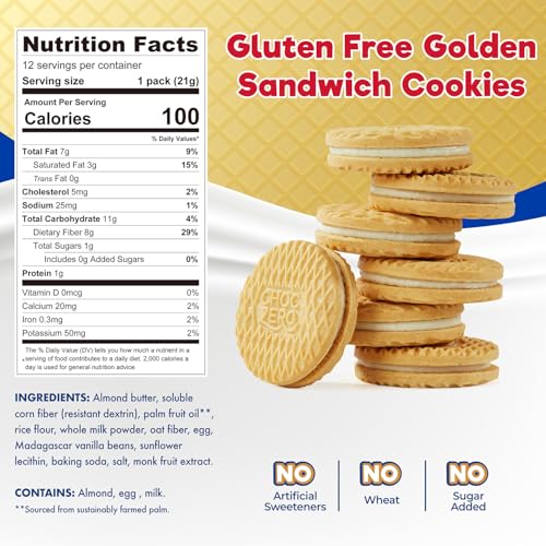 image for ChocZero Gluten-Free Vanilla Sandwich Cookies with Creme - Low Sugar, 