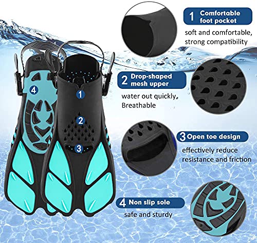 Image of Sugaroom Swim Fins Open Heel, Adjustable Snorkel Fins Diving Fins with Mesh Bag, Snorkeling Gear Flippers Travel Size Short Flippers for Lap Swimming Scuba Dive Adult Men Women Kids