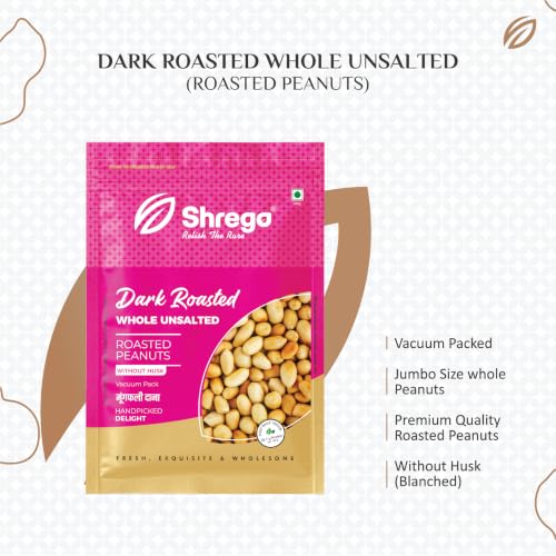 Image of SHREGO Dark Roasted Whole Peanut Unsalted 360G, Snack & Namkeen (Vacuum Packed) (Pack of 2)