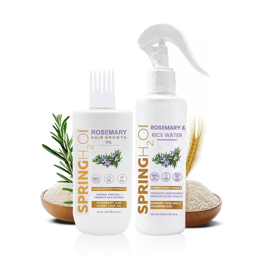 SPRING H2O Rosemary & Rice Water Spray and Rosemary Oil Combo for Hair Regrowth, Reduce Hair Fall, Strengthens Hair Roots & Strand, 400ml-image-44
