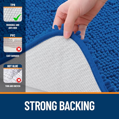 Image of OLANLY Bathroom Rugs Sets 2 Piece, Soft Absorbent Chenille Bath Mats and U-Shaped Contour Toilet Rug Set, Machine Washable Bath Carpet, Home Decor Accessories(36 inchx24 inch+24 inchx20 inch, Deep Navy Blue)