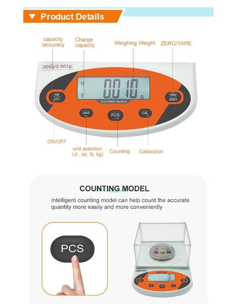 0,001 g elektronische Digitalwaage, Präzisionswaage für Laboranalysen, 100 g/200 g/300 g/500 g, Küchenwaage (500 g)