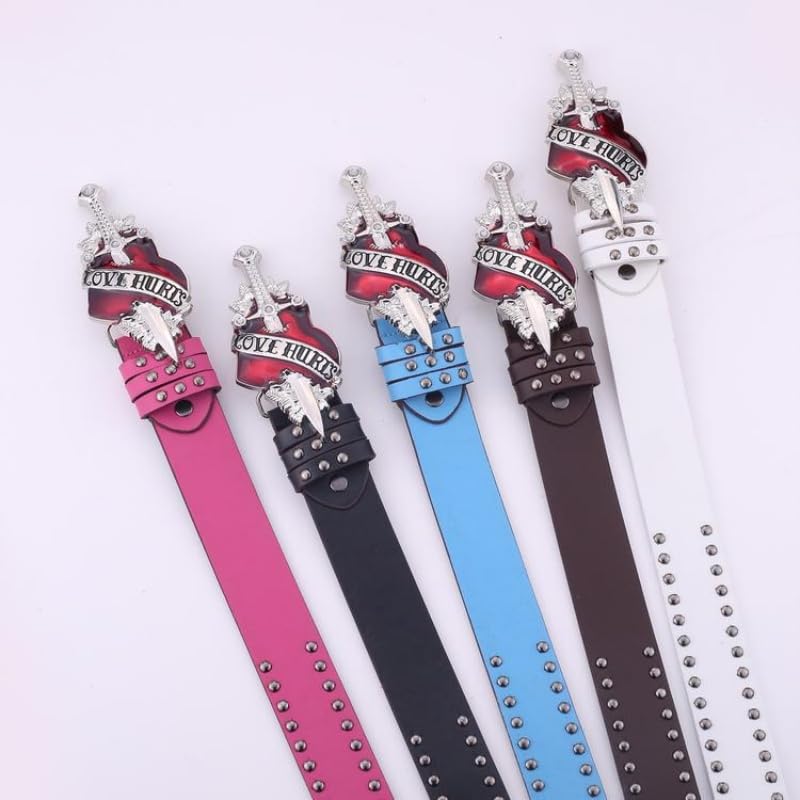 Women Punk Belt Through Heart Buckle Relief Pattern Waistband Rock-Roll Retro Girdle Belts Stylish Jeans Waist Belt2