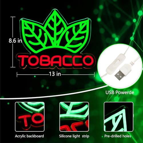 Image of Smoke Shop Neon Sign for Tobacco Store Advertisement,Man Cave Light,Home Bar or Garage Decor,Vibes Light for Pub,Smoking Lounge,5V USB Powered.