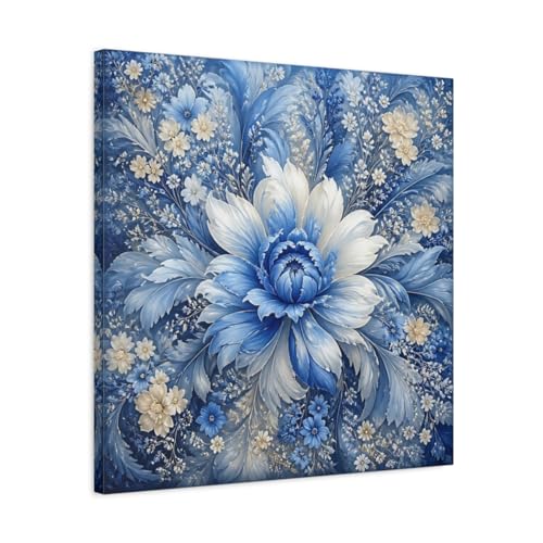 Toile de fleurs bleues décoration murale salon carré 60x60 cm
