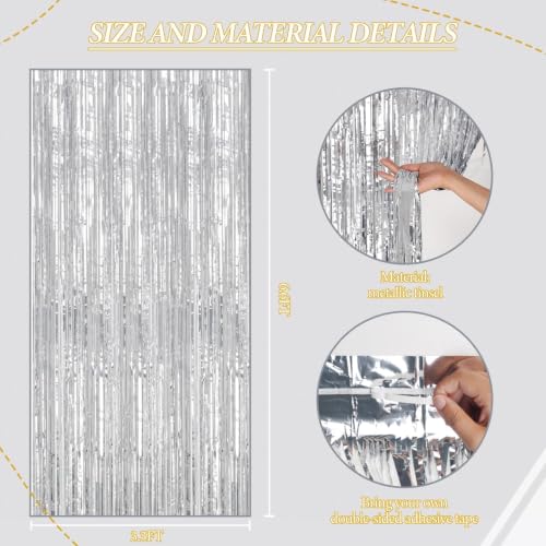Image of DECOCKRAT 2 Pack Foil Fringe Backdrop - Silver Shiny Tinsel Curtains for Party Decoration /Photo Booth Props - 3.3x6.6 FT Metallic Foil Backdrop for Birthday, Wedding, Graduation, Christmas.