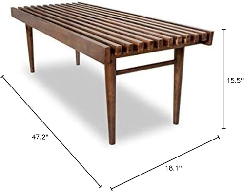 Miniatura 3 de Ashcroft Banco de teca Felicity de mediados de siglo de 47 pulgadas, otomana de madera de nogal marrón, banco rectangular de entrada para sala de