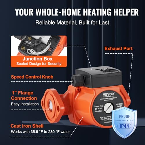 Image of VEVOR 007-F5-7IFC 23 GPM Cast Iron Circulation Pump, 1 inch NPT Flange 3-Speed Hot Water Recirculating Pump, Quiet Operation Circulator Pump for Floor Heating /Home Water heater System